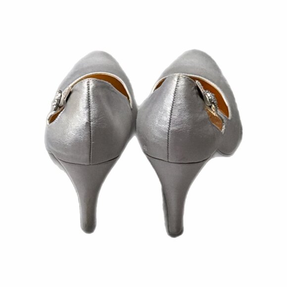 Enzo Angiolini Shoes Womens 8.5M Silver Satin Pump Buckle Bridal Gala Cocktail - Picture 9 of 16